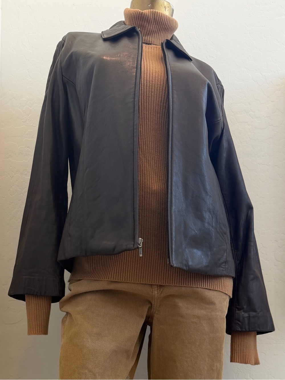 Eddie Bauer Genuine Lambskin Leather Zip Jacket Espresso Brown Size M